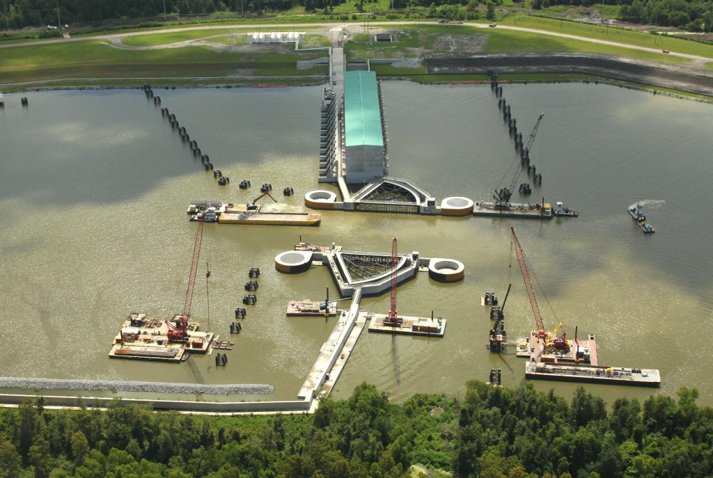Completed to protect the city of New Orleans and the surrounding area from hurricane storm surge, the Gulf Intracoastal Waterway West Closure Complex includes one of the world’s largest interior drainage pump stations and one of the nation’s largest navigable floodgates.
