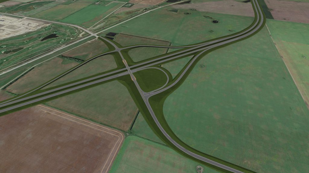 Kiewit used communication tools like this 3D rendering of the Warman interchange at open houses for the local communities prior to construction. 