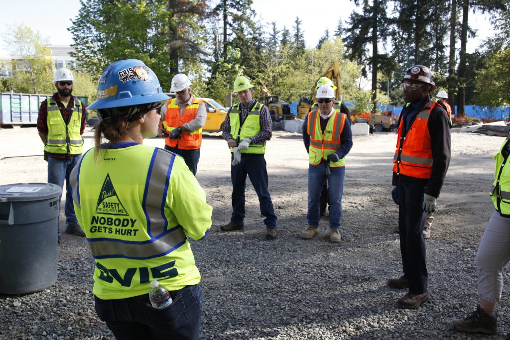 On a tour of the job site, guests learn about the project's Craft Voice in Safety (CVIS) program.