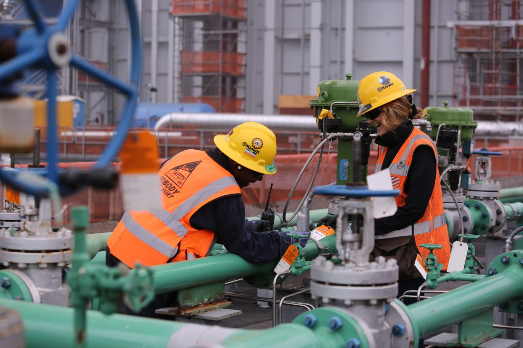 Pegah Skarsgard works with a team member at Huntington Beach Combined Cycle Natural Gas Plant
