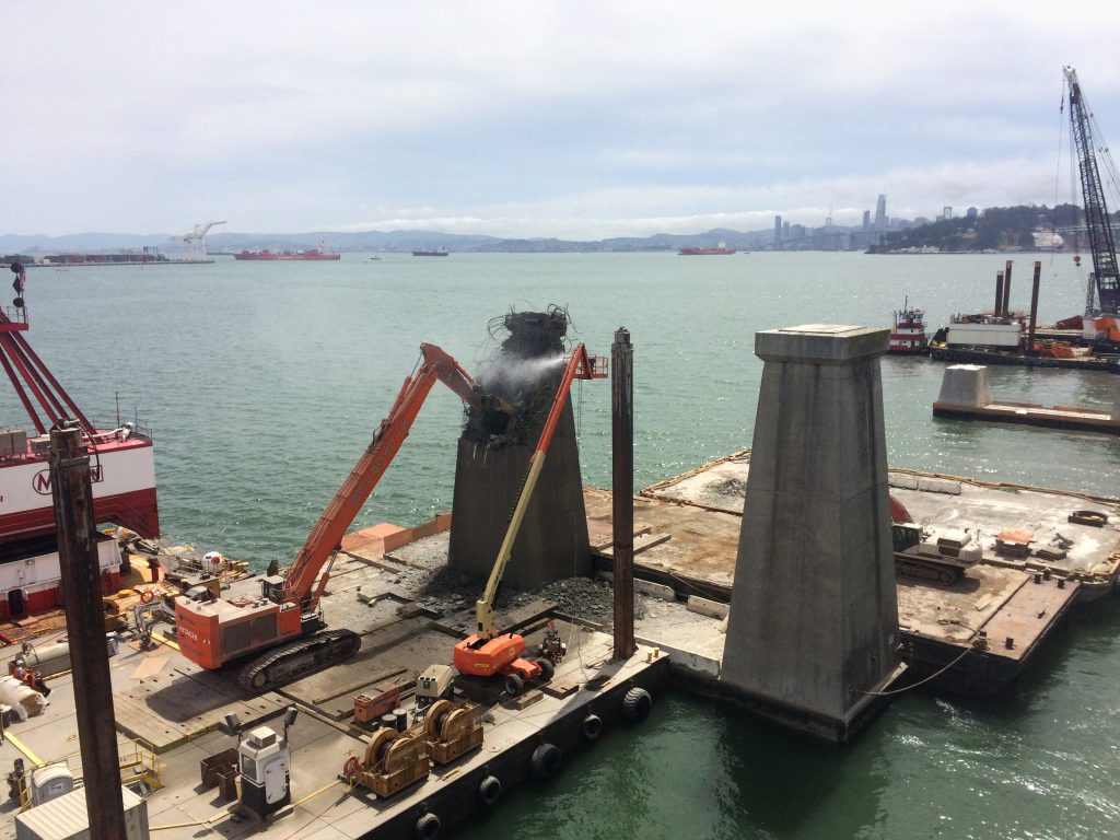 Crews complete mechanical demolition of the above-water portion of the piers.