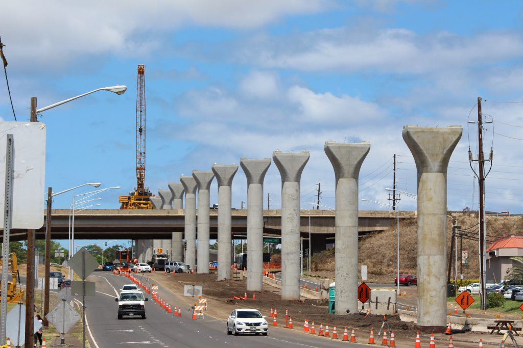 450 columns were built along Farrington and Kamehameha Highways before crews could set the guideway segments on top.