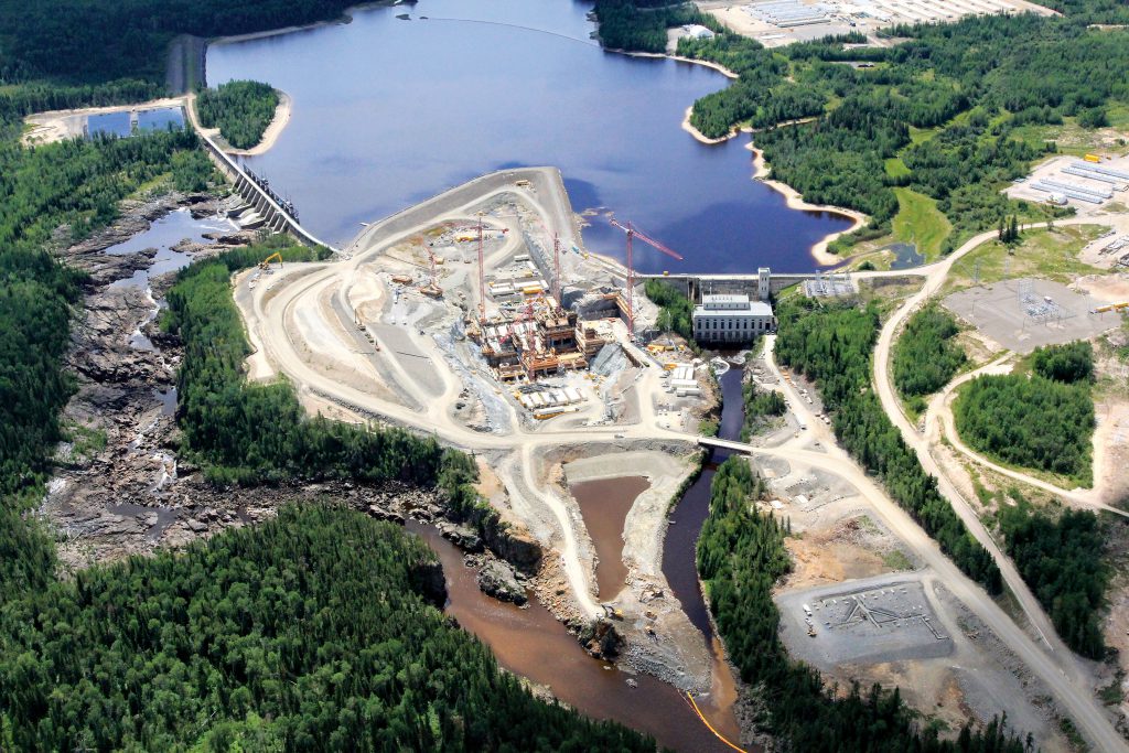 Aerial view of Smoky Falls Generating Station during construction (taken in 2013).