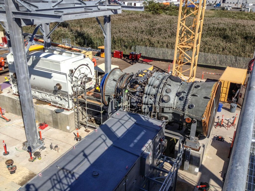 One of two GE frame 7FA.05 combustion turbine generators (CTG) installed at Woodbridge.