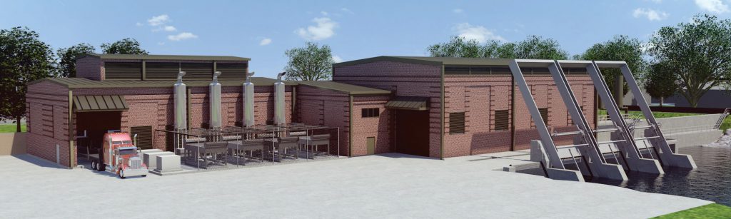 An artist’s rendering of the Orleans Avenue pump station, one of three being built. During a tropical weather event, each of the stations will move rainwater out of the canals, around the gates and into Lake Pontchartrain. Each pump will be equipped with a stand-alone emergency power supply to operate independently of any public utility. 