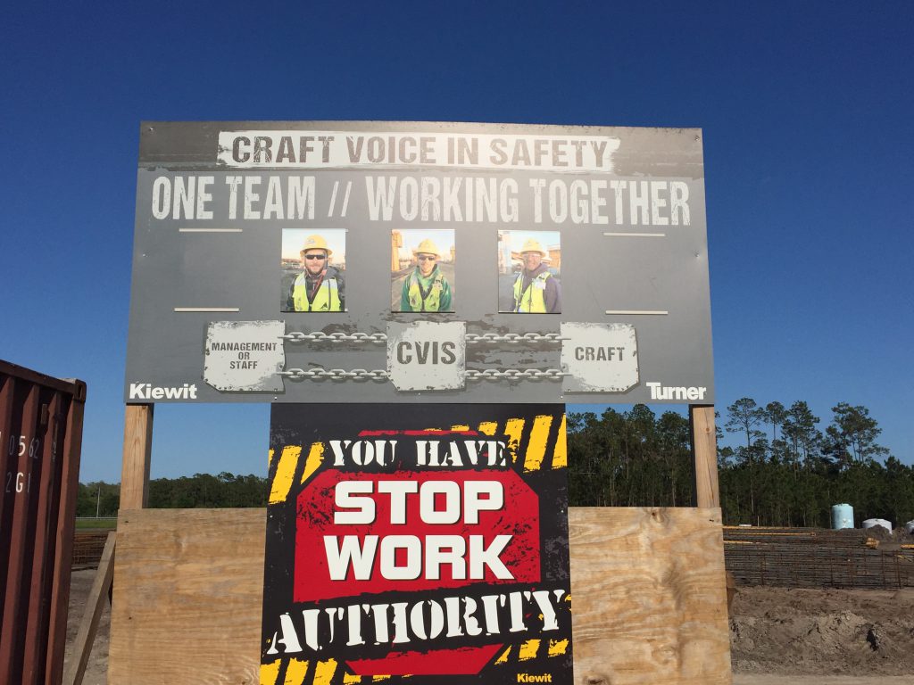 Prominent signage on job sites helps craft identify members of the CVIS committee.