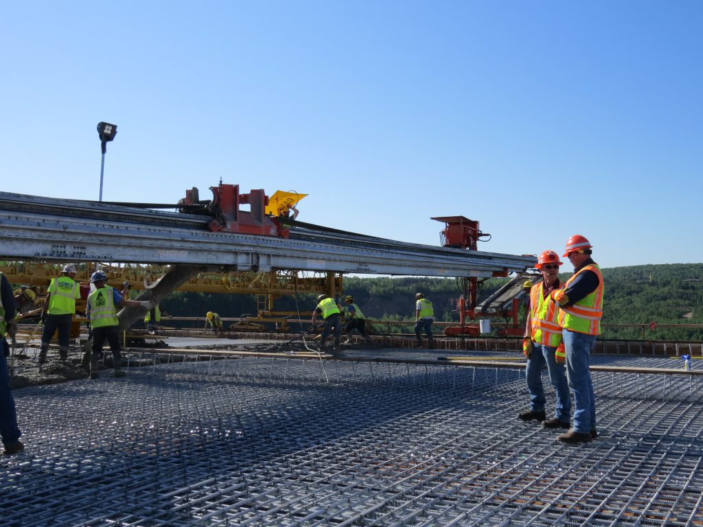 More than 3,600 cubic yards of concrete were placed during a series of six bridge deck pours.  