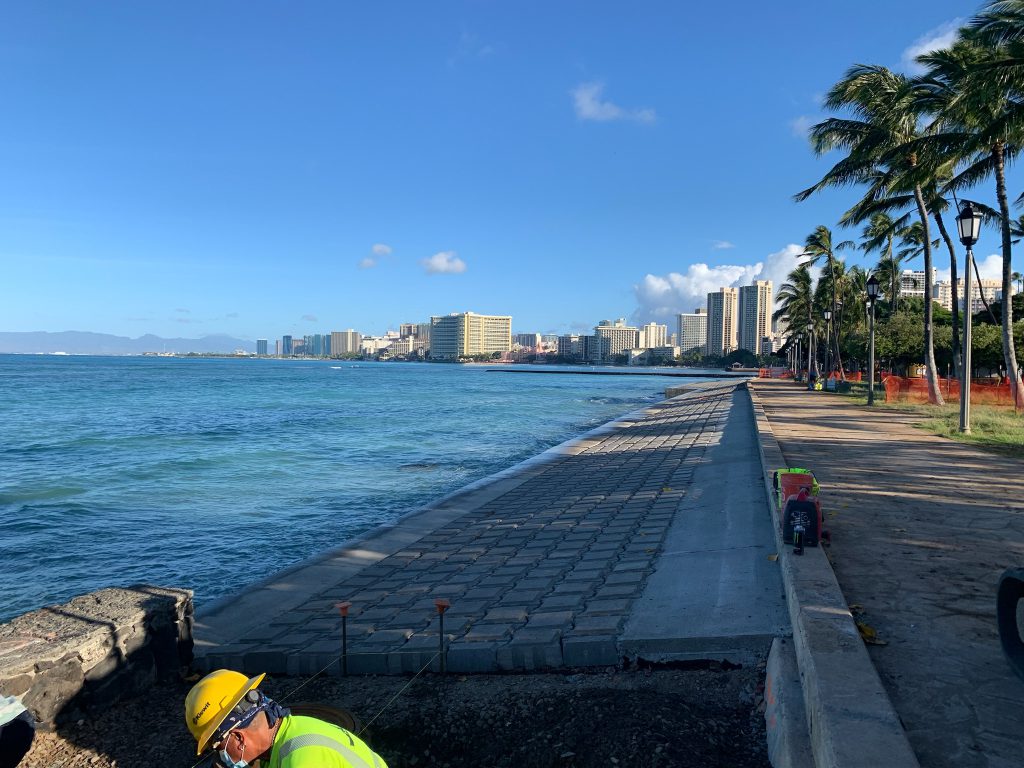The Hawaii team repaired 460 linear feet of seawall with cast-in-place form-line concrete on Waikiki Beach.