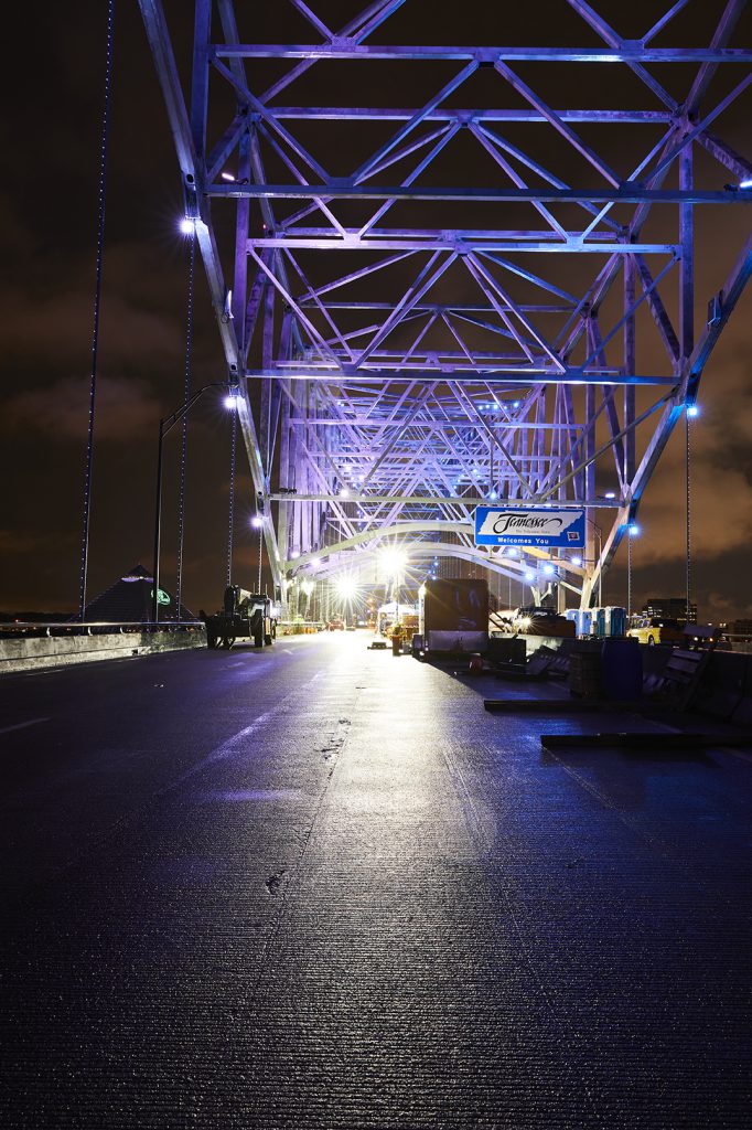 A view of the work zone at night. The job team worked around the clock to complete the repairs. 