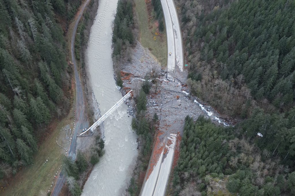  One of many significant mudslides on the Coquihalla Highway that made the road impassible is shown in photo 1 below. 
