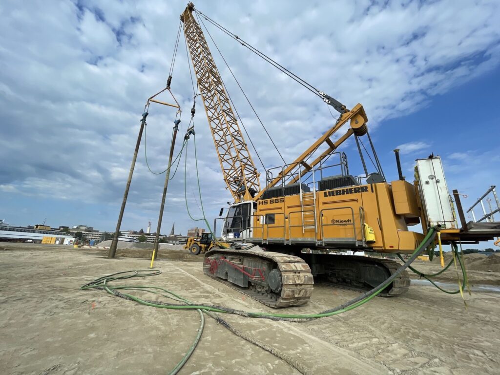 Vibro-compaction was completed with a dual-probe set-up on the Connecticut State Pier project.