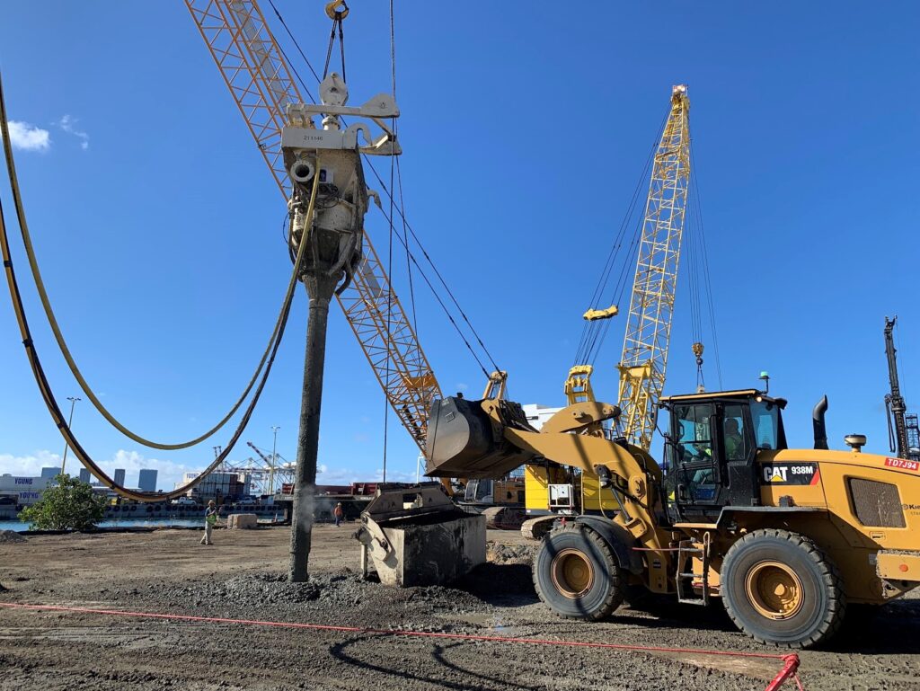 Crews at Kapalama self-performed the stone column work. The incorporation of stone columns to reinforce soils against seismic loads and liquification is relatively new for Hawaii Department of Transportation designs.
