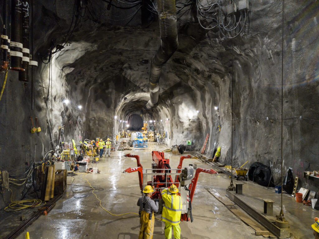 The underground chamber being prepared for the assembly of the TBM