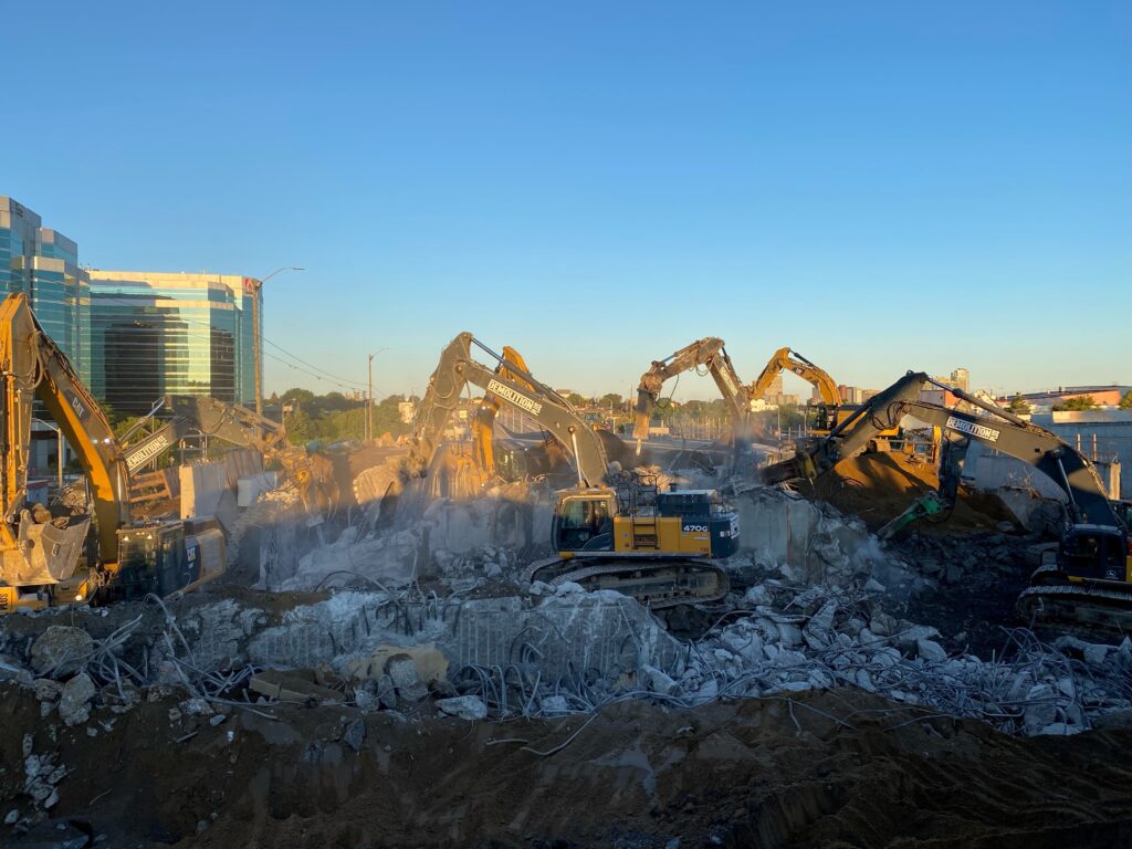 Demolition of the Percy St. Overpass during the rapid bridge replacement in October 2023