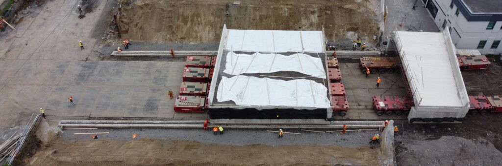 An overhead view of HWY 417 & Booth St. Overpass during construction