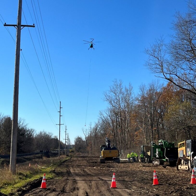 Remote locations for transmission lines necessitate specialized equipment, including the occasional use of helicopters.