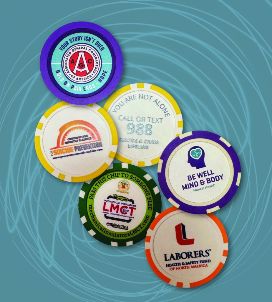 SAFE Project Senior Director Cal Beyer says the challenge coins, long used among military members, police and firefighters as symbolic tokens given to those who display courage, have become a reminder for construction workers to prioritize mental wellbeing.