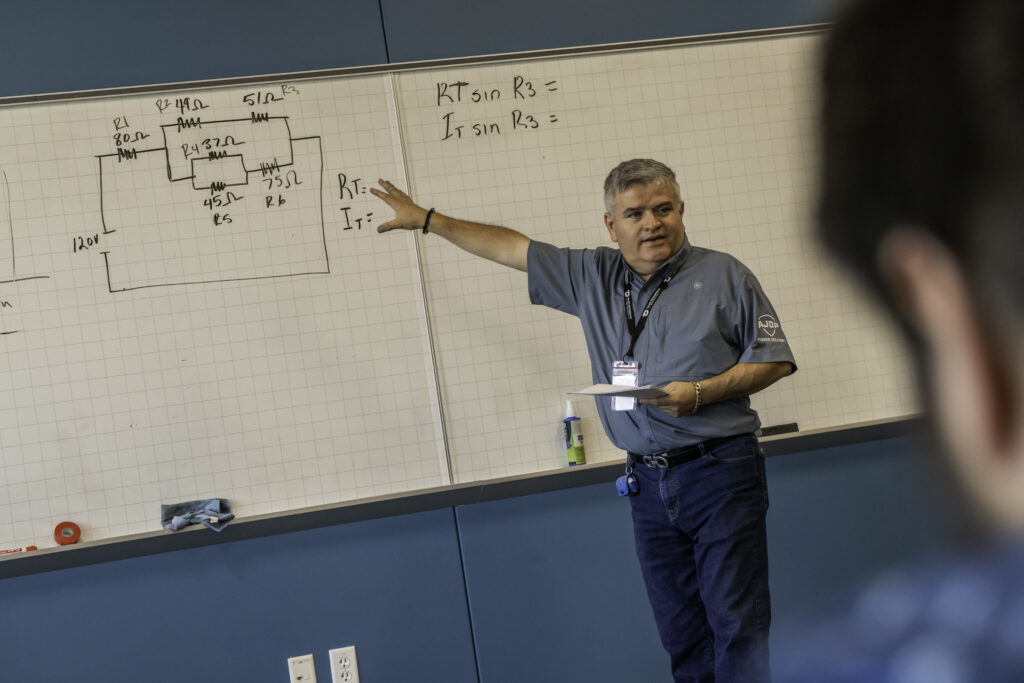 An NCCER-certified instructor leads a power delivery training session in Spanish, ensuring language is never a barrier to learning and advancement.